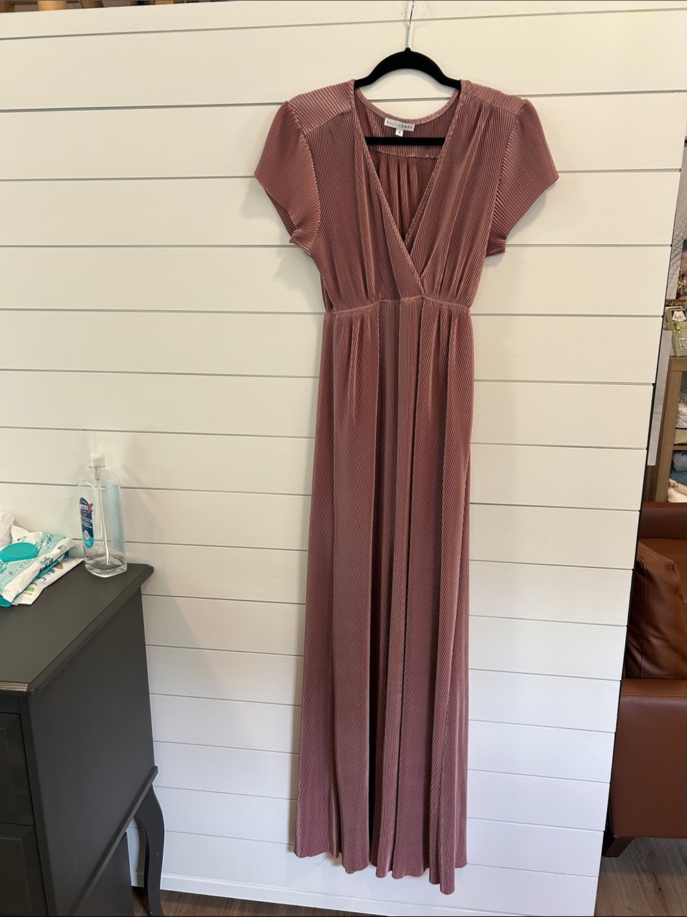 Baltic Born Mauve Pleated V-Neck Maxi Dress